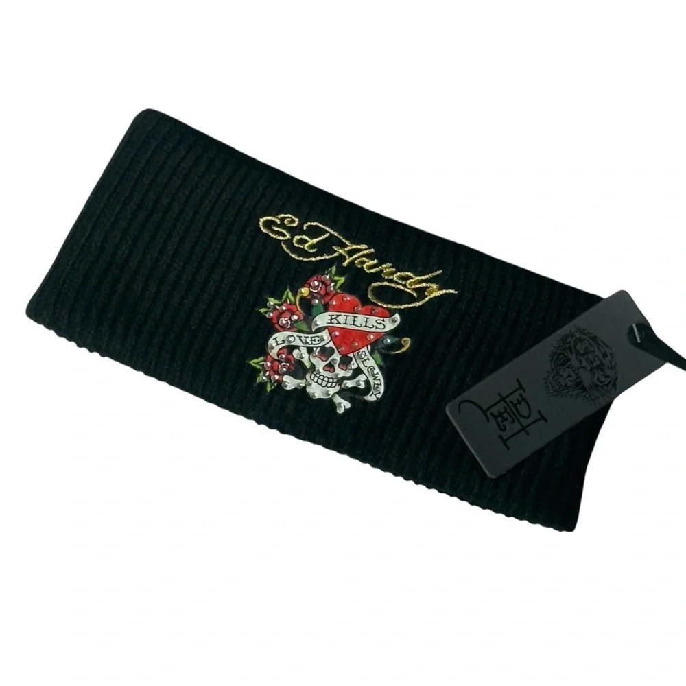 NWT Ed Hardy Love Kill Slowly Knit Black Headband One Size - Picture 2 of 2
